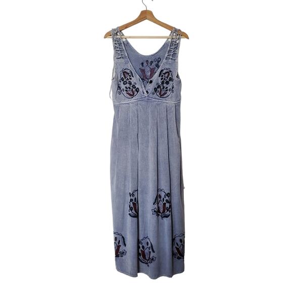 Embroidered Chambray Midi Dress Teacher Retro 90s - Picture 1 of 8